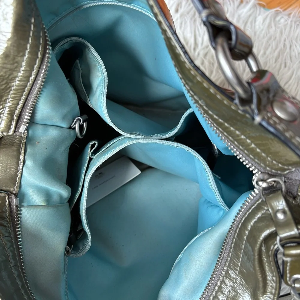 Coach 1941 Zoe Green Patent Leather Shoulder Zipper Closure Hobo Bag One Size